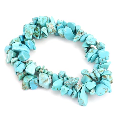 JinweiS Handgefertigtes Perlenarmband, geeignet für Männer und Frauen, natürlicher bunter Kristall, unregelmäßiger Schotter, doppellagig, gewebtes Kreuz-elastisches Armband (blau) von JinweiS