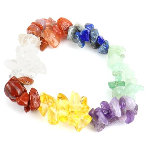 JinweiS Handgefertigtes Perlenarmband, geeignet für Männer und Frauen, natürlicher bunter Kristall, unregelmäßiger Schotter, doppellagig, gewebtes Kreuz-elastisches Armband (bunt) 01 von JinweiS