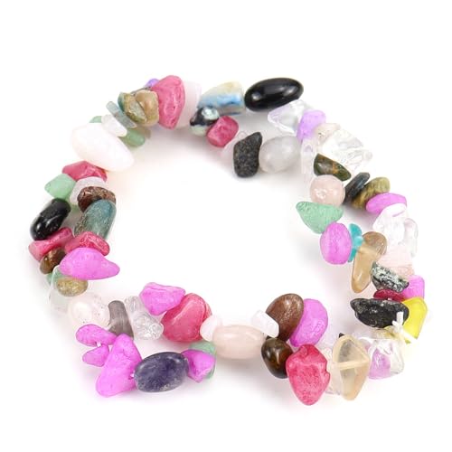 JinweiS Handgefertigtes Perlenarmband, geeignet für Männer und Frauen, natürlicher bunter Kristall, unregelmäßiger Schotter, doppellagig, gewebtes Kreuz-elastisches Armband (bunt) 02 von JinweiS