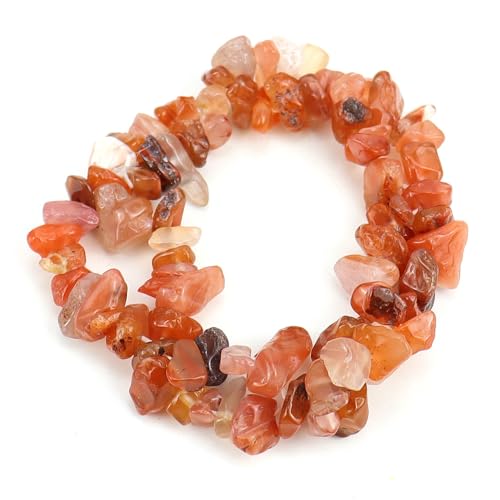 JinweiS Handgefertigtes Perlenarmband, geeignet für Männer und Frauen, natürlicher bunter Kristall, unregelmäßiger Schotter, doppellagig, gewebtes Kreuz-elastisches Armband (hellrot) von JinweiS