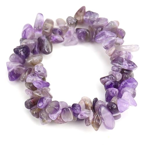 JinweiS Handgefertigtes Perlenarmband, geeignet für Männer und Frauen, natürlicher bunter Kristall, unregelmäßiger Schotter, doppellagig, gewebtes Kreuz-elastisches Armband (lila) von JinweiS