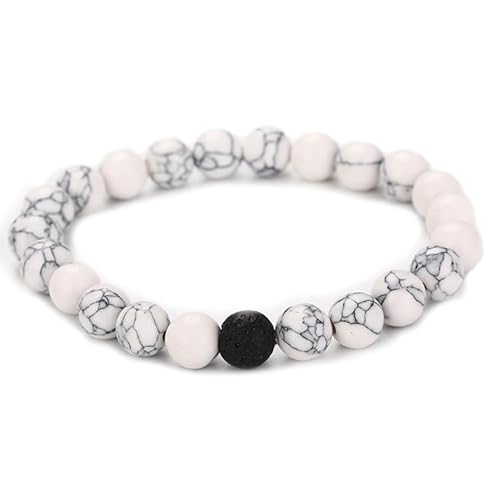 JinweiS Handgefertigtes Perlenarmband, geeignet für Männer und Frauen, natürliches Vulkanstein-Perlenarmband (weiß + schwarz) von JinweiS