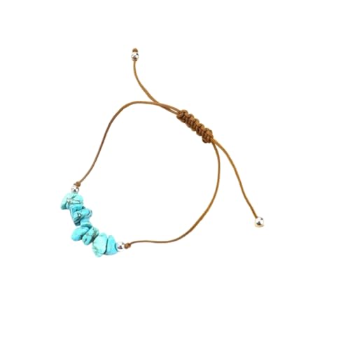 JinweiS Handgefertigtes Perlenarmband, geeignet für Männer und Frauen, unregelmäßiger Naturstein, braunes gewebtes Wachsfaden-Armband, Kiesstrandarmband (blau) von JinweiS