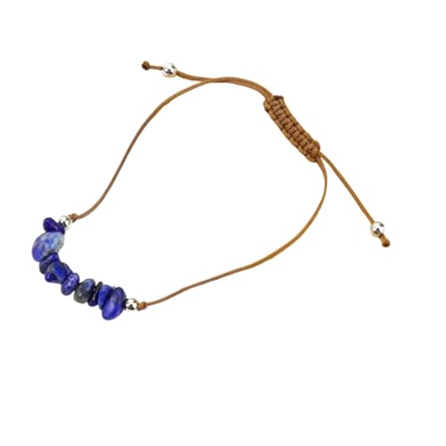 JinweiS Handgefertigtes Perlenarmband, geeignet für Männer und Frauen, unregelmäßiger Naturstein, braunes gewebtes Wachsfaden-Armband, Kiesstrandarmband (dunkelblau) von JinweiS