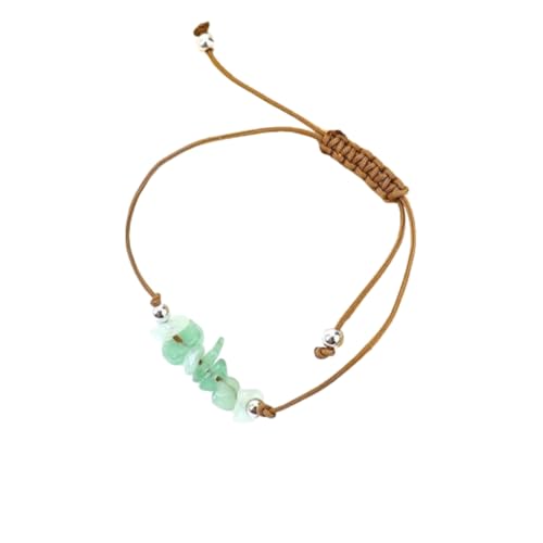 JinweiS Handgefertigtes Perlenarmband, geeignet für Männer und Frauen, unregelmäßiger Naturstein, braunes gewebtes Wachsfaden-Armband, Kiesstrandarmband (grün) von JinweiS
