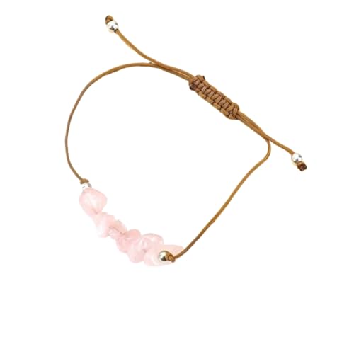JinweiS Handgefertigtes Perlenarmband, geeignet für Männer und Frauen, unregelmäßiger Naturstein, braunes gewebtes Wachsfaden-Armband, Kiesstrandarmband (hellrosa) von JinweiS