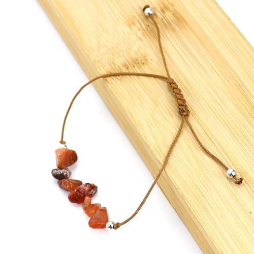 JinweiS Handgefertigtes Perlenarmband, geeignet für Männer und Frauen, unregelmäßiger Naturstein, braunes gewebtes Wachsfaden-Armband, Kiesstrandarmband (hellrot) von JinweiS