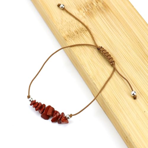 JinweiS Handgefertigtes Perlenarmband, geeignet für Männer und Frauen, unregelmäßiger Naturstein, braunes gewebtes Wachsfaden-Armband, Kiesstrandarmband (tiefrot) von JinweiS