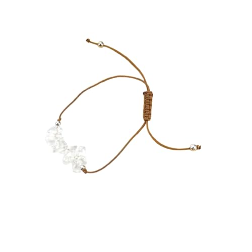 JinweiS Handgefertigtes Perlenarmband, geeignet für Männer und Frauen, unregelmäßiger Naturstein, braunes gewebtes Wachsfaden-Armband, Kiesstrandarmband (weiß) von JinweiS