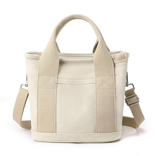 JinweiS Handtasche mit großem Fassungsvermögen, aus Segeltuch, für Damen, handgefertigt, Beige JinweiS Handtasche mit großem Fassungsvermögen, aus Segeltuch, für Damen, handgefertigt, Beige von JinweiS