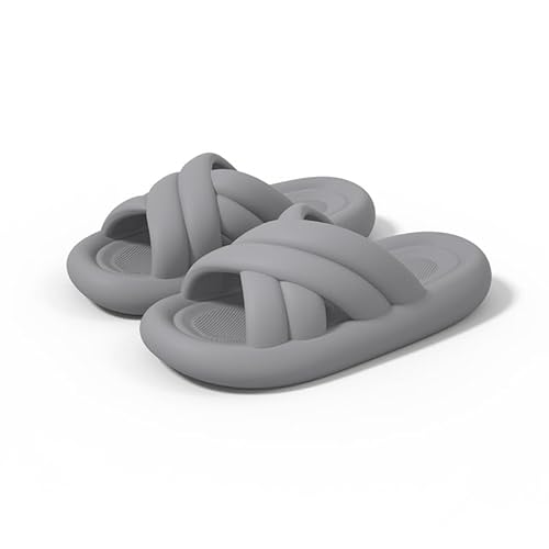 JinweiS Kissen-Hausschuhe für Damen und Herren, rutschfest, schnell trocknend, Bad-Sandalen, ultra gepolstert, dicke Sohle (Größe 40–41, Grau) 03 von JinweiS