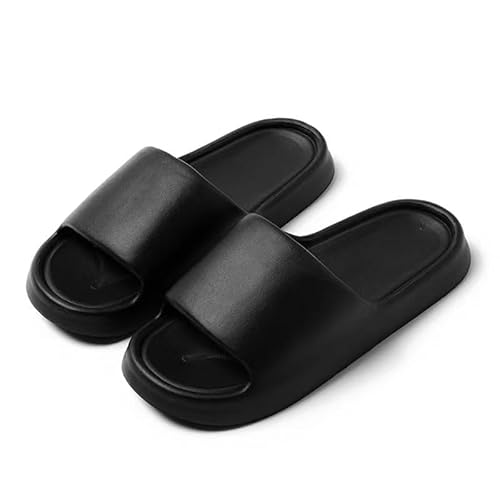JinweiS Kissen-Hausschuhe für Damen und Herren, rutschfest, schnell trocknend, Bad-Sandalen, ultra gepolstert, dicke Sohle (Größe 42–43, Schwarz) 03 von JinweiS