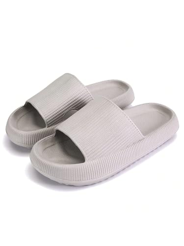 JinweiS Kissen-Hausschuhe für Damen und Herren, rutschfest, schnell trocknend, Bad-Sandalen, ultra gepolstert, dicke Sohle (Größe: 36–37, Grau) 02 von JinweiS
