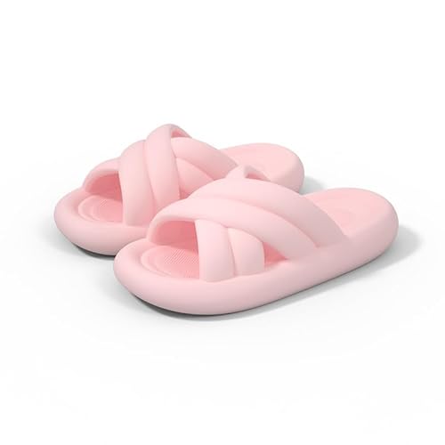 JinweiS Kissen-Hausschuhe für Damen und Herren, rutschfest, schnell trocknend, Bad-Sandalen, ultra gepolstert, dicke Sohle (Größe: 36–37, Rosa) 06 von JinweiS