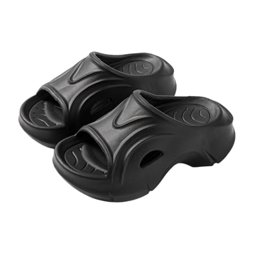 JinweiS Kissen-Hausschuhe für Damen und Herren, rutschfest, schnell trocknend, Bad-Sandalen, ultra gepolstert, dicke Sohle (Größe: 36–37, Schwarz) 05 von JinweiS