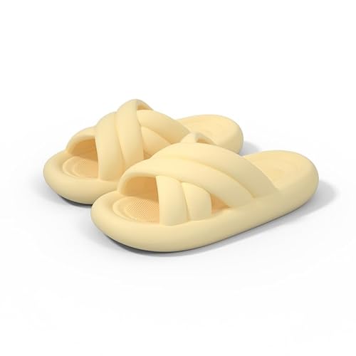JinweiS Kissen-Hausschuhe für Damen und Herren, rutschfest, schnell trocknend, Bad-Sandalen, ultra gepolstert, dicke Sohle (Größe: 38–39, Gelb) 05 von JinweiS