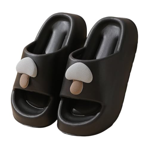 JinweiS Kissen-Hausschuhe für Damen und Herren, rutschfest, schnell trocknend, Bad-Sandalen, ultra gepolstert, dicke Sohle (Größe: 38–39, Schwarz) 03 von JinweiS