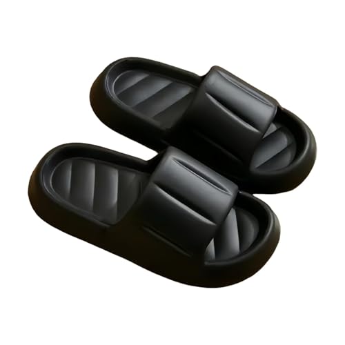 JinweiS Kissen-Hausschuhe für Damen und Herren, rutschfest, schnell trocknend, Bad-Sandalen, ultra gepolstert, dicke Sohle (Größe: 38–39, Schwarz) 06 von JinweiS