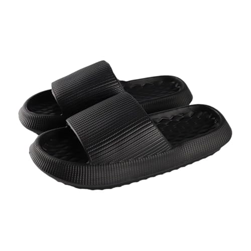 JinweiS Kissen-Hausschuhe für Damen und Herren, rutschfest, schnell trocknend, Bad-Sandalen, ultra gepolstert, dicke Sohle (Größe: 42–43, Schwarz) 01 von JinweiS