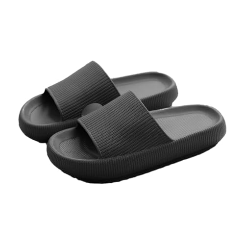 JinweiS Kissen-Hausschuhe für Damen und Herren, rutschfest, schnell trocknend, Bad-Sandalen, ultra gepolstert, dicke Sohle (Größe: 44–45, Schwarz) 02 von JinweiS