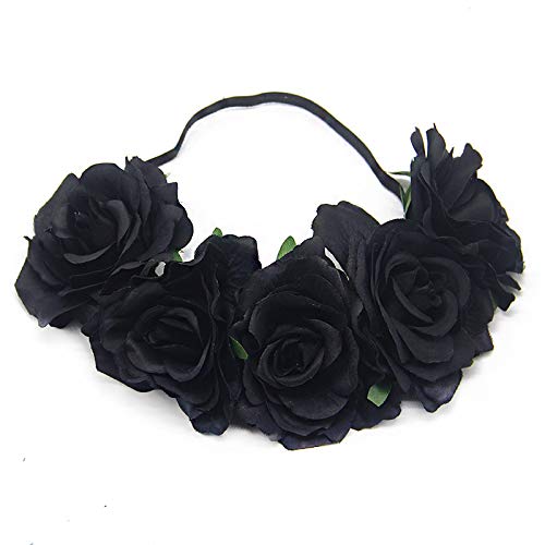 JinweiS Rosenkrone Hochzeit Festival Stirnband Haargirlande Hochzeit Kopfschmuck (schwarz) von JinweiS