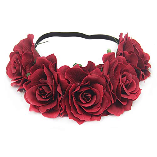 JinweiS Rosenkrone für Hochzeit, Festival, Haargirlande, Hochzeits-Kopfschmuck (rot) von JinweiS