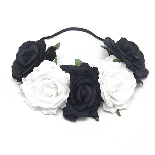 JinweiS Rosenkrone für Hochzeit, Festival, Haargirlande, Hochzeits-Kopfschmuck (schwarz + weiß) von JinweiS