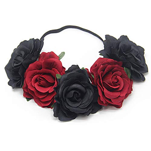 JinweiS Rosenkrone für Hochzeit, Festival, Haargirlande, Hochzeitshaarschmuck, Schwarz / Rot von JinweiS