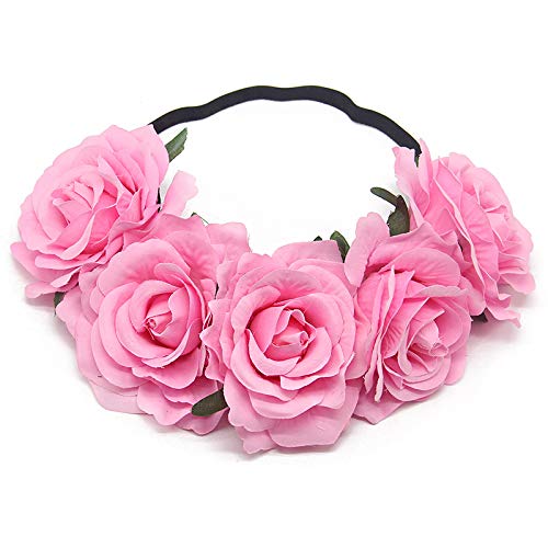 JinweiS Rosenkrone für Hochzeit, Festival, Haargirlande, Hochzeitskrone, Kopfschmuck (Pink A) von JinweiS
