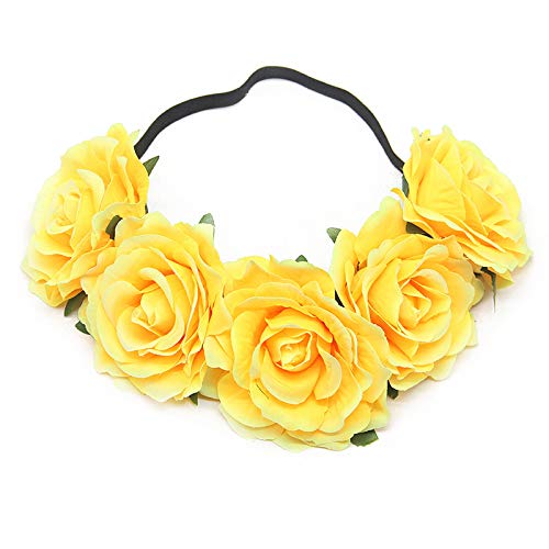 JinweiS Rosenkrone für Hochzeit, Festival, Haargirlande, Hochzeitskrone, Kopfschmuck (gelb) von JinweiS