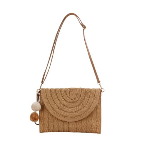 JinweiS Strohtasche für Damen, modische gewebte Tragetasche und Clutch, Mehrzweck-Umschlag-Geldbörse, lässiger Sommer, Strand, Geldbörse (Hellbraun) von JinweiS