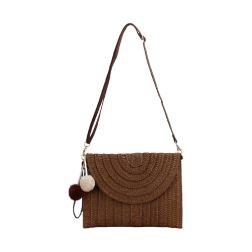 JinweiS Strohtasche für Damen, modische gewebte Tragetasche und Clutch, Mehrzweck-Umschlag-Geldbörse, lässiger Sommer, Strand, Geldbörse (braun) von JinweiS