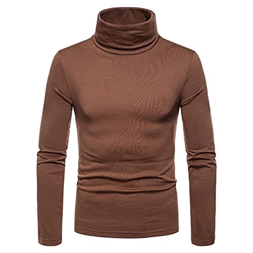 Herren Rollkragen Langarmshirt T-Shirts Slim Fit Rollkragenpullover Pullover Herbst Winter Rollkragenpulli Einfarbig Strickpullover Sweatshirt Unterzieh Elastisch Rollkragenshirt(L, Coffee) von Jinwruny