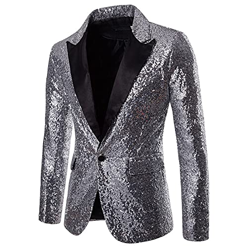 Jinwruny Blazer Mantel Herren Glitzer Sakko Slim Fit Anzug Business Anzugjacke Party Abend Kostüm Männer Outwear Fasching Blazer Jacke Herrenanzug von Jinwruny