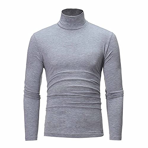 Jinwruny Herren Stehkragenshirt Langarm Herren Longsleeve Rollkragenpullover Regular Fit Langarmshirts Rollkragen Pullover Baumwolle Sweatshirt Unterzieh Elastisch Einfarbig, Grau, L von Jinwruny