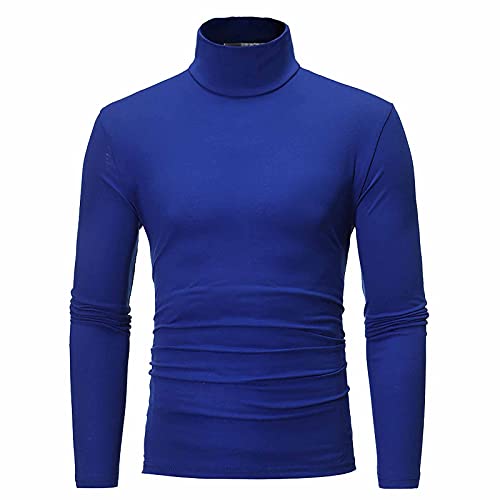 Jinwruny Herren Stehkragenshirt Langarm Herren Longsleeve Rollkragenpullover Regular Fit Langarmshirts Rollkragen Pullover Baumwolle Sweatshirt Unterzieh Elastisch Einfarbig, Marrine, L von Jinwruny