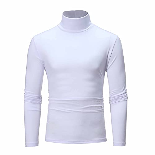 Jinwruny Herren Stehkragenshirt Langarm Herren Longsleeve Rollkragenpullover Regular Fit Langarmshirts Rollkragen Pullover Baumwolle Sweatshirt Unterzieh Elastisch Einfarbig, Weiß, L von Jinwruny