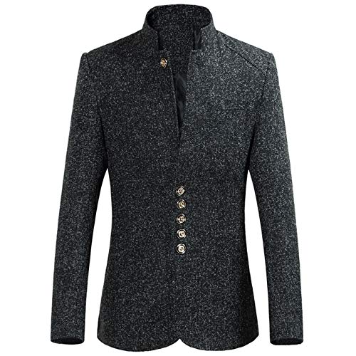 Jinwruny Männer Große Anzug Jacke Stehkragen Bankett Herren Bräutigam Langarm Anzüge Blazer mit Einreihig Knöpfe Vintage Regular Fit Sakko Karneval Freizeit Anzugjacke (6XL, Schwarz) von Jinwruny