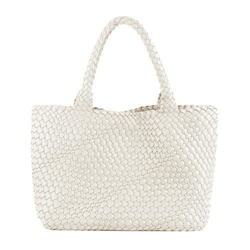 Gewebte Tasche für Damen, veganes Leder, handgewebte Tragetaschen mit Geldbörse, Shopper Tasche, große Schultertasche, B-weiß, Large von Jinyisong