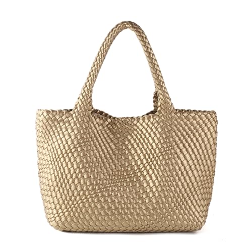Jinyisong Gewebte Tasche für Damen, veganes Leder, handgewebte Tragetaschen mit Geldbörse, Shopper Tasche, große Schultertasche, Gold, Large Jinyisong Gewebte Tasche für Damen, veganes Leder, handgewebte Tragetaschen mit Geldbörse, Shopper Tasche, große Schultertasche, Gold, Large von Jinyisong