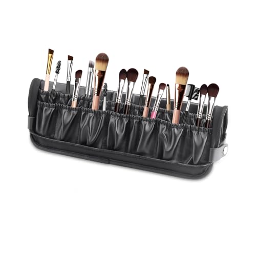 Faltbarer Make-up-Pinsel-Organizer, schwarz, wasserdicht, aufstellbar, Reise-Make-up-Pinselhalter, tragbare Kosmetiktasche, Lederhandtasche (nur Tasche) von Jinzhenhong