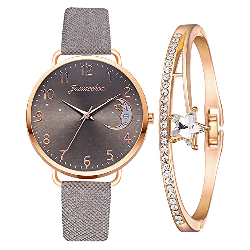 Jipersuo Damen-Uhren Armband Geschenk Damenuhr Mode mit Armband Damen Quarzuhr + Uhren Damenuhr Damen Armbanduhr Mode (Grey, One Size) von Jipersuo