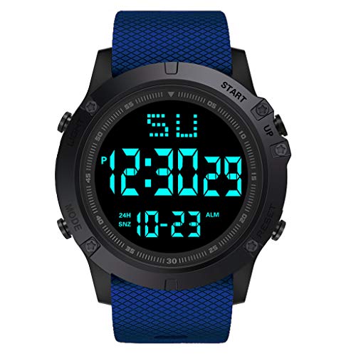 Jipersuo Digital-Art- Weisewasserdichte Datums-Quarz-Uhr-Militär-LED-Sport-Gummimann-Warnungs-Sport-Uhr Smart Sportuhren (Blue, One Size) von Jipersuo