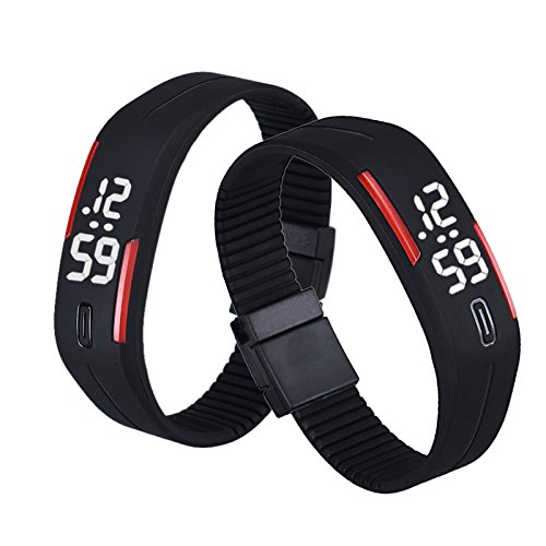 Jipersuo Herren Damen Gummi LED Uhr Datum Sport Armband Digital Armbanduhr B&R Automatische Damenuhren (黑红,Black&Red, One Size) von Jipersuo