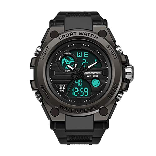 Jipersuo Herren Sportuhr Display Analog Digital LED Elektronische Armbanduhren Solarbetriebene Sportuhren (Black, One Size) von Jipersuo