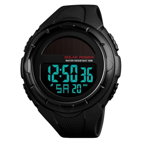 Jipersuo Multifunktionale solarbetriebene Sport-Modeuhr für Herren mit unterstützter Stromversorgung ​​Stilvolle Armbanduhren​​ (Black, 25x5.1cm) von Jipersuo