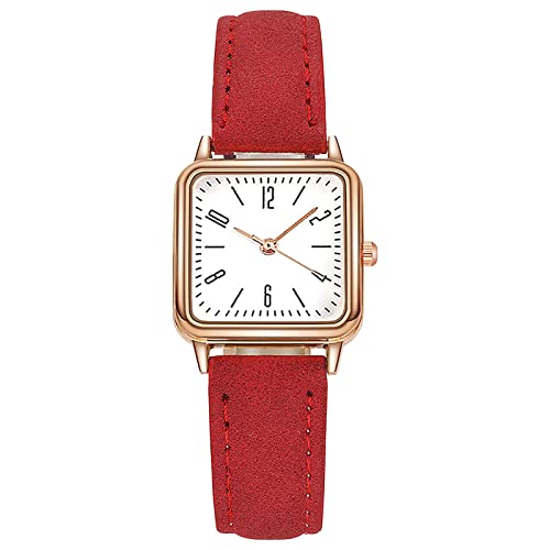Jipersuo Uhren Einfache Damenuhren Mattierte Gürteluhren Geschenkuhren für Frauen Uhren Modeuhren für Frauen Lederarmband Damenuhren (Red, One Size) von Jipersuo