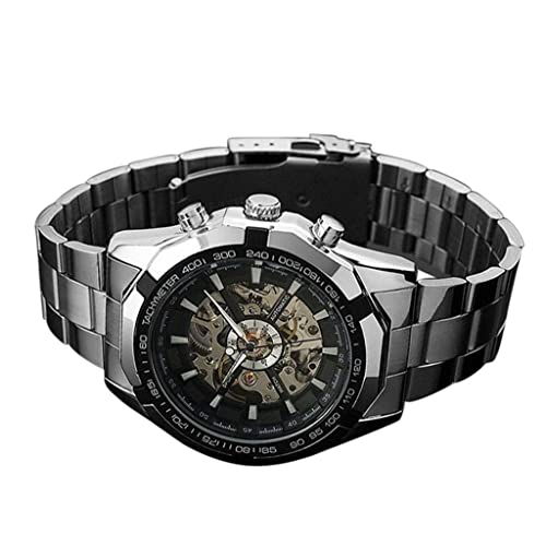 Jipersuo Uhren Silber Skeleton Armbanduhr Automatik Herrenuhr Stahl Edelstahl Herrenuhr Casual Herrenuhren (AS Shown, One Size) von Jipersuo