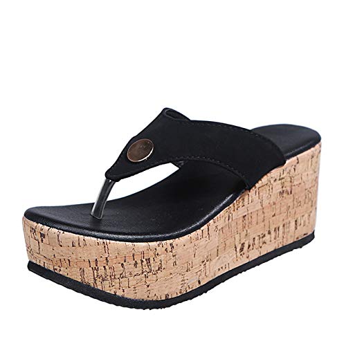 Keilabsatz Atmungsaktive Mode Hausschuhe Outdoor Schuhe Casual Damen Freizeit Damen Slipper Bequeme Damen Flip Flops, Schwarz , 38.5 EU von Jipersuo