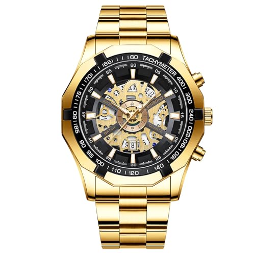 Luxuriöse Business-Quarzuhr für Männer, metallische Handwerkskunst, High-Tech, transparentes Zifferblatt, saphirähnliches Kristall-Skelett-Design, moderne Ästhetik, Quarzfunktion (D, 10X10CM) von Jipersuo